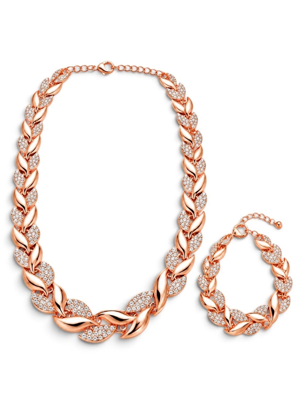 Rose Gold-Tone Leaf Link Necklace & Bracelet Set